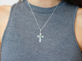 Sterling Silver Cross Pendant with Ancient Roman Glass - N11847