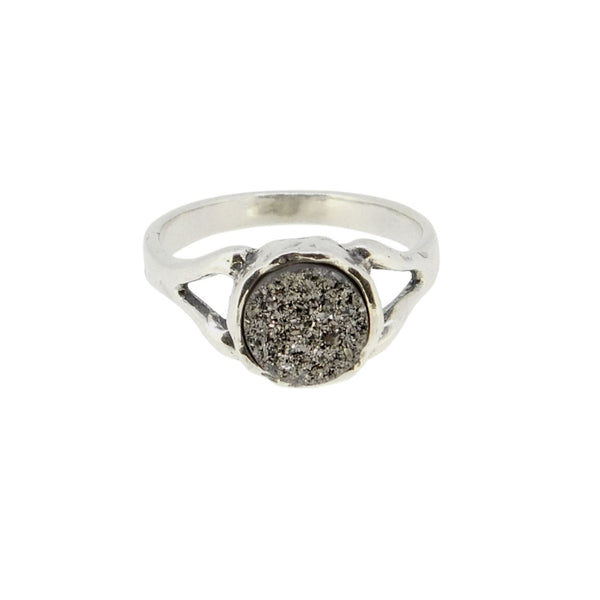 Black & Elegant Platinum Drusy Ring-R11641