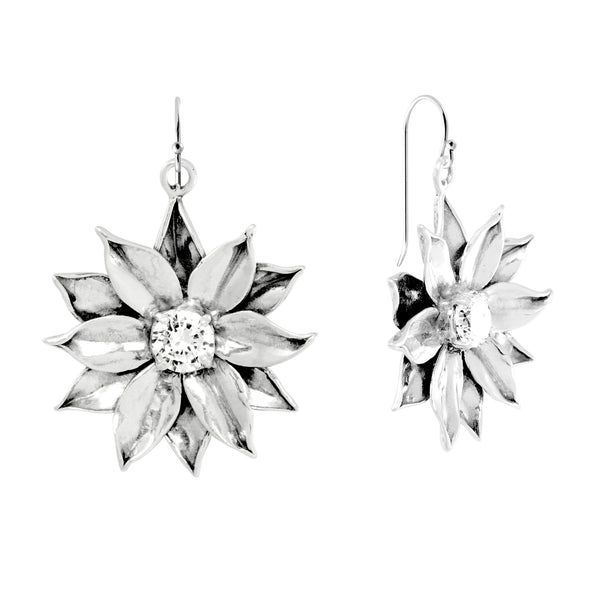 Sunflower & CZ Dangle Earrings