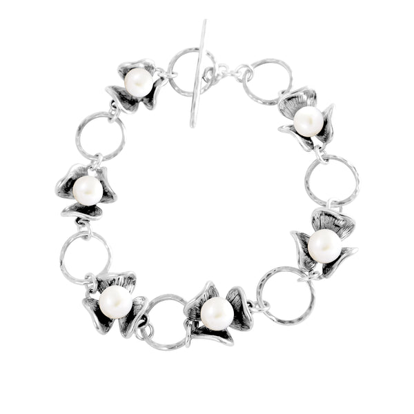 Flowery Pearl Chain Bracelet B9392