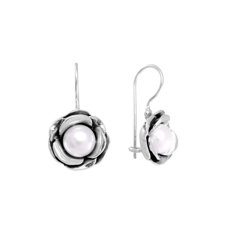 Rose Wrapped Pearl Drop Earrings