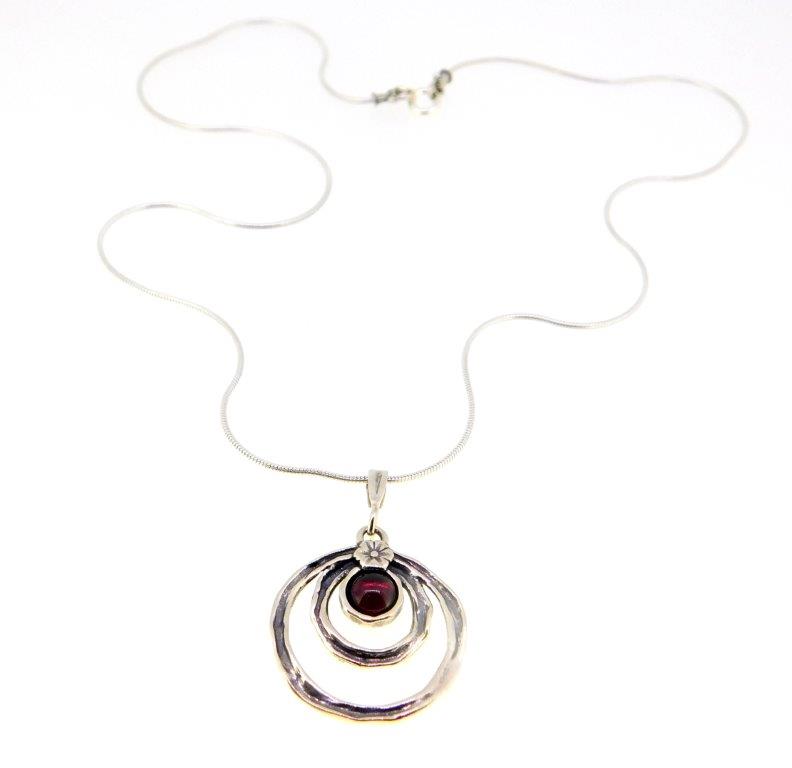 2 Open Circles with Garnet Necklace N8383