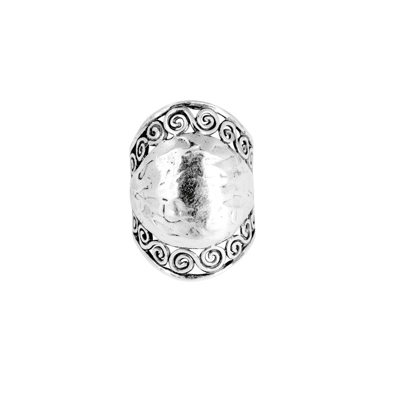 Scroll Framed Hammered Ring